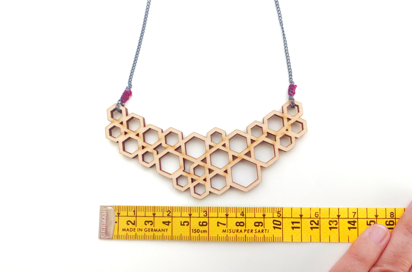 Honeycomb Laser Cut Wood Necklace, Beehive Jewelry For Women