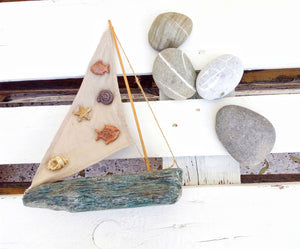 Vintage Decorative Sailing Boat From Stone And Wood