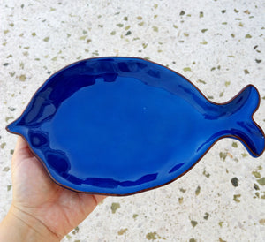 Blue Ceramic Plate, Large Fish Dish