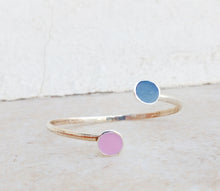 Load image into Gallery viewer, Open Cuff Bracelet, Silver Bangle Bracelet With Pink And White Enamel
