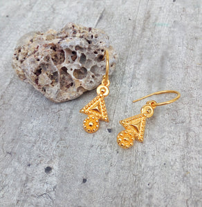 Small Gold Hoop Earrings, Huggie Earrings With Byzantine Charm