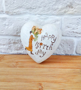 Mommy Birthday Gift, Happy Birthday Hand Engraved Heart From Wood With Flower Bouquet
