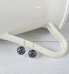 Azulejos Earrings, Talavera Pattern Jewelry, Small Round Earrings