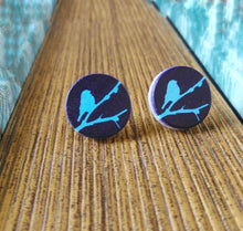 Load image into Gallery viewer, Bird Stud Earrings, Wood Round Studs, Ornithology Gifts
