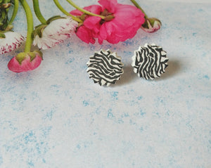 Zebra Print Earrings, Wooden Stud Earrings With Zebra Stripes