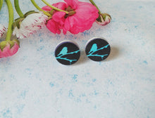 Load image into Gallery viewer, Bird Stud Earrings, Wood Round Studs, Ornithology Gifts
