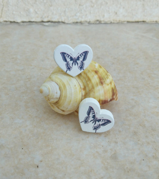 Heart Earrings, Monarch Butterfly Studs, Moth Earrings