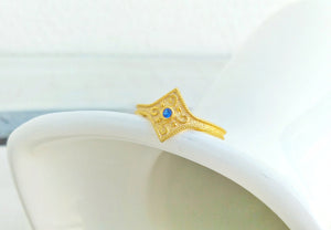 Sapphire Ring, 22k Gold Plated Silver Byzantine Ring
