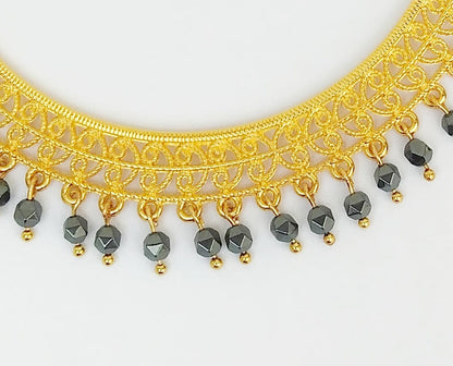 Curved Bar Byzantine Necklace, Hematite Stone Choker Necklace