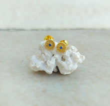Load image into Gallery viewer, 22k Gold Plated Silver Stud Earrings, Byzantine Earrings With Gemstones
