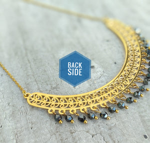 Curved Bar Byzantine Necklace, Hematite Stone Choker Necklace