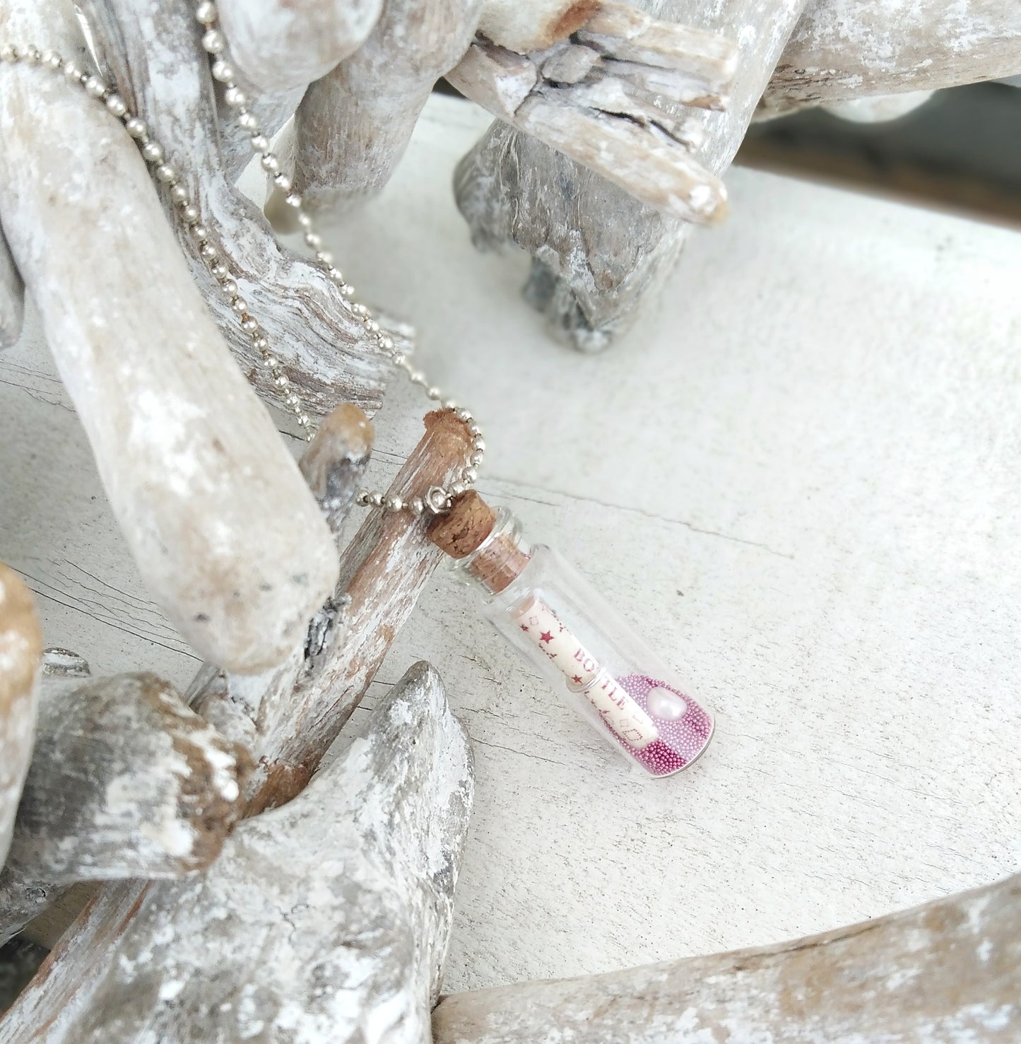 Message In A Bottle Necklace, Wish Bottle Charm With Scroll Paper