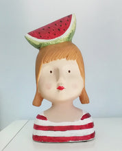 Load image into Gallery viewer, Summer Watermelon Girl Decor, Ceramic Bust Statue, Modern Pottery Art For Home
