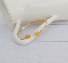 Load image into Gallery viewer, 22k Gold And Rose Quartz Bangle Bracelet, Byzantine Bracelet For Her
