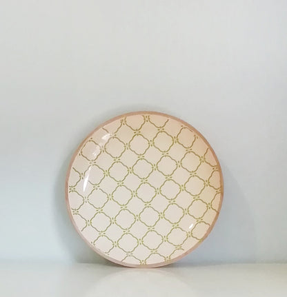 Round Display Tray With Moroccan Tile Design, Decorative Ceramic Platter, Two Piece Set