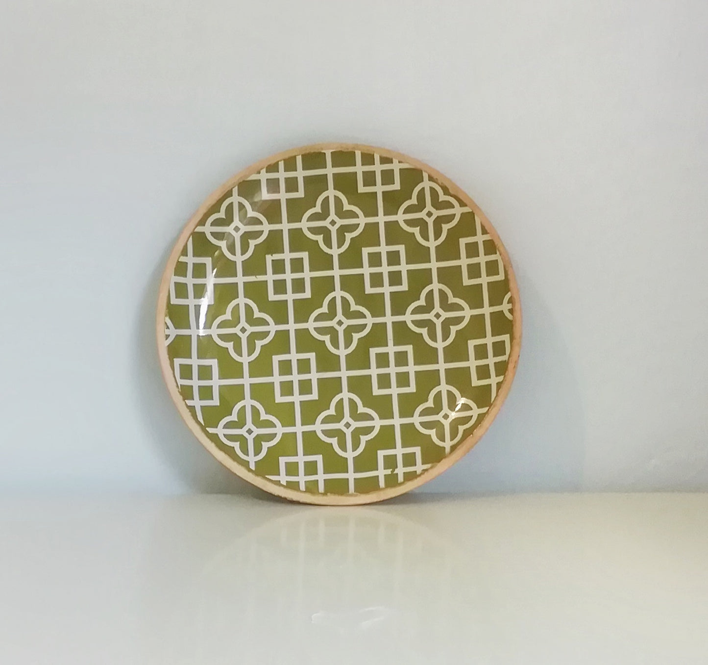 Round Display Tray With Moroccan Tile Design, Decorative Ceramic Platter, Two Piece Set