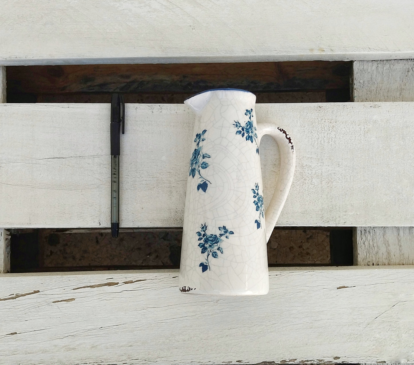 Small Ceramic Pitcher With Roses Theme, Ceramic Flower Jug