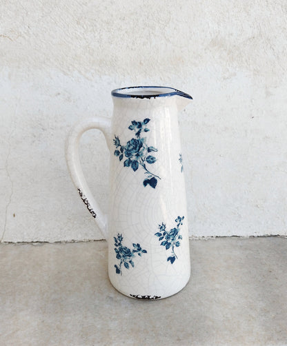 Small Ceramic Pitcher With Roses Theme, Ceramic Flower Jug