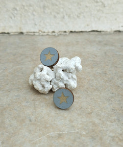 Star Laser Cut Wood Stud Earrings, Small Round Earrings For Everyday