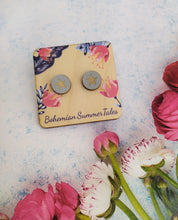 Load image into Gallery viewer, Star Laser Cut Wood Stud Earrings, Small Round Earrings For Everyday

