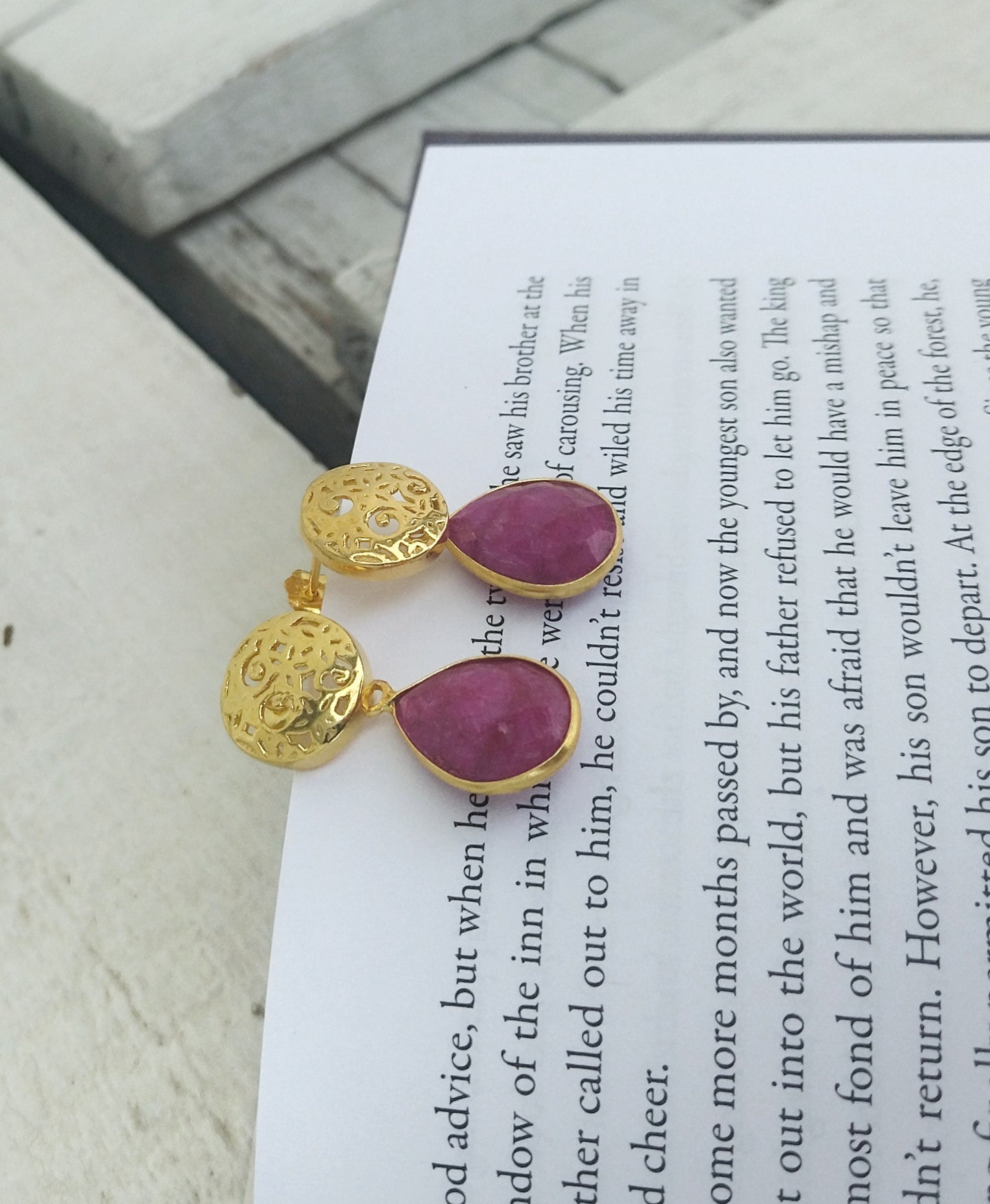 Gold Ruby Birthstone Earrings