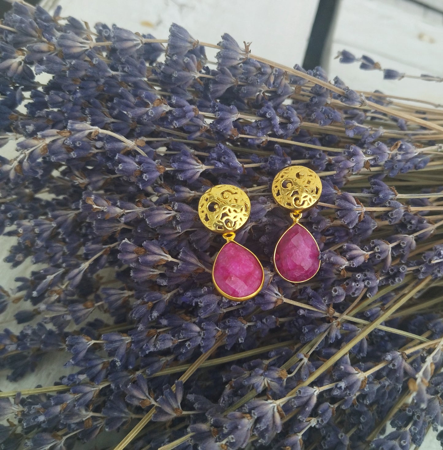Gold Ruby Birthstone Earrings