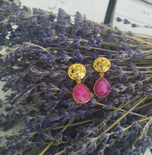 Load image into Gallery viewer, Gold Ruby Birthstone Earrings
