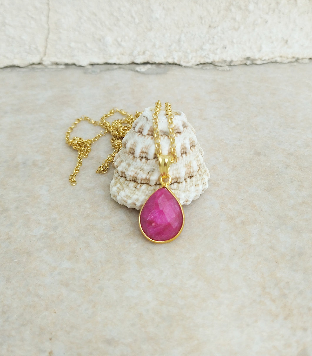 Pink Sapphire Necklace, Ruby Jewelry Gift For Wife For 40th Anniversary