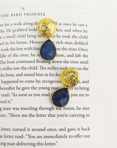 22k Gold Filled Royal Blue Lapis Etruscan Earrings, January Birthstone Gift For Her