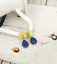 Load image into Gallery viewer, 22k Gold Filled Royal Blue Lapis Etruscan Earrings, January Birthstone Gift For Her
