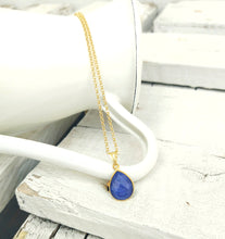 Load image into Gallery viewer, Lapis Pendant Necklace, 925 Silver Charm Necklace In Teardrop Shape
