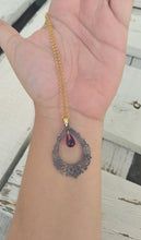 Load image into Gallery viewer, Black Amethyst Filigree Necklace, Teardrop Pendant In Moroccan Style, Goth Bridal Jewelry
