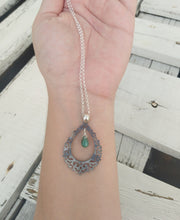 Load image into Gallery viewer, Emerald Teardrop Silver Necklace, Moroccan Style Interlaced Necklace
