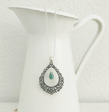 Load image into Gallery viewer, Emerald Teardrop Silver Necklace, Moroccan Style Interlaced Necklace
