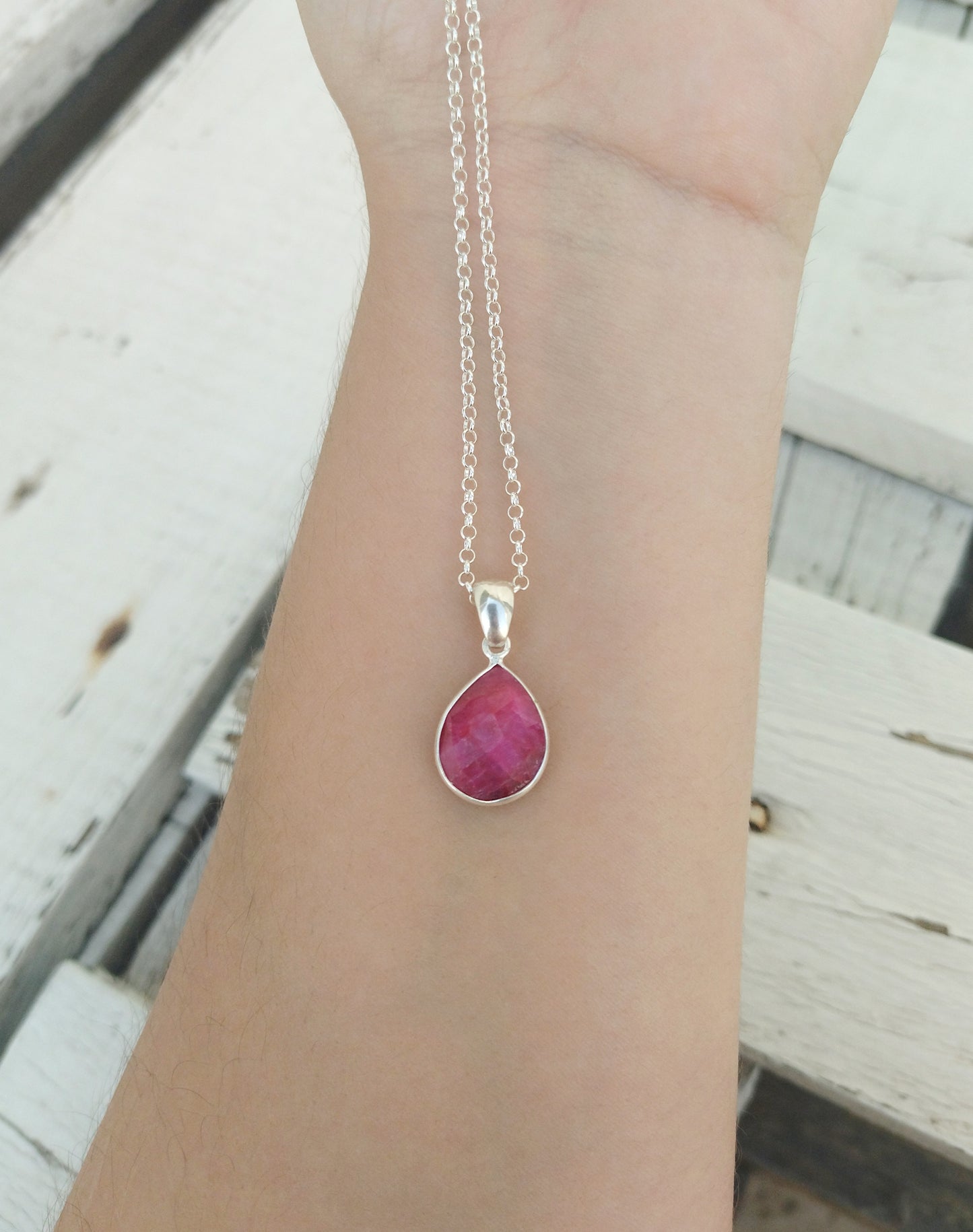 Pink Sapphire Necklace, Ruby Jewelry Gift For Wife For 40th Anniversary