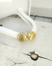 Load image into Gallery viewer, 22k Gold Filled Silver Filigree Stud Earrings, Circle Post Earrings In Vintage Style
