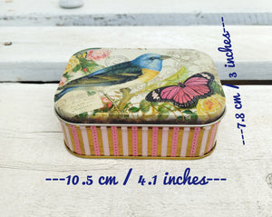 Vintage Style Candy Tin With Bluebird And Butterfly
