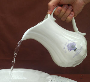 Wash Basin And Water Pitcher Set, Porcelain Jug And Face Wash Bowl With Lavender Print