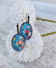 Load image into Gallery viewer, Oval Wildflower Dangle Earrings, Bold Floral Cabochon Jewelry, Spring Birthday Gift For Her
