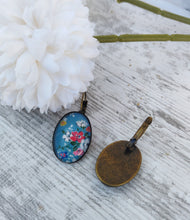 Load image into Gallery viewer, Oval Wildflower Dangle Earrings, Bold Floral Cabochon Jewelry, Spring Birthday Gift For Her
