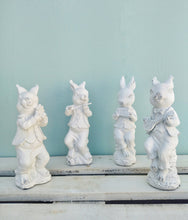 Load image into Gallery viewer, White Ceramic Rabbit Figurine With Music Ornament, Easter Bunny Decoration, Woodland Nursery Decor
