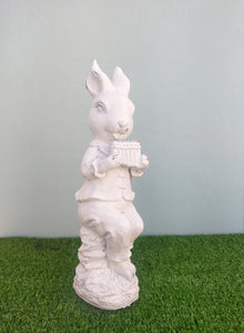 White Ceramic Rabbit Figurine With Music Ornament, Easter Bunny Decoration, Woodland Nursery Decor