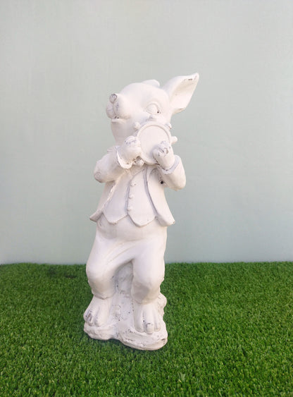 White Ceramic Rabbit Figurine With Music Ornament, Easter Bunny Decoration, Woodland Nursery Decor