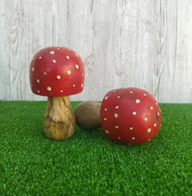 Load image into Gallery viewer, Wood Mushroom Decor, Amanita Muscaria Wooden Ornament For Large Fairy Garden
