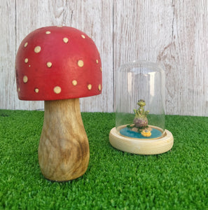 Wood Mushroom Decor, Amanita Muscaria Wooden Ornament For Large Fairy Garden