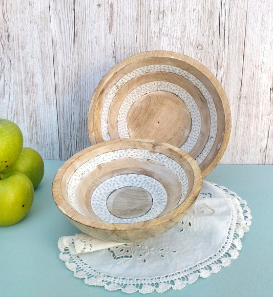 Wooden Fruit Bowl, Set Of 2 Decorative Bowls From Natural Mango Wood, Housewarming Gifts