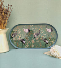 Load image into Gallery viewer, Oval Metal Gold Decorative Tray, Heron Art Accessories For Meditation Table
