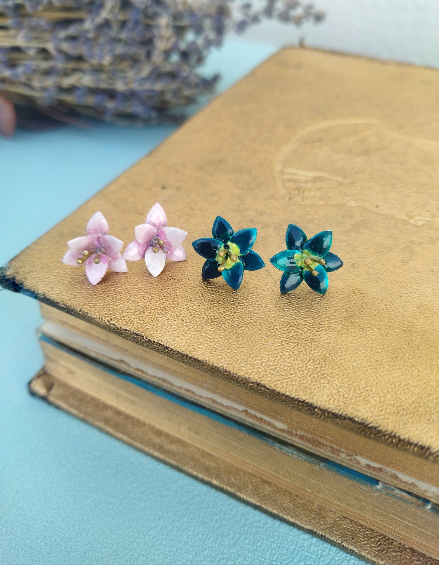 Silver Water Lily Flower Stud Earrings, Cherry Blossom Jewelry