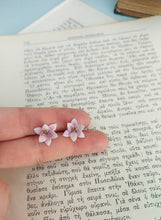 Load image into Gallery viewer, Silver Water Lily Flower Stud Earrings, Cherry Blossom Jewelry
