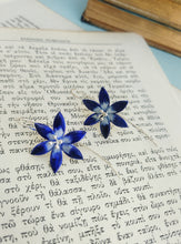 Load image into Gallery viewer, Dainty Blue Lotus Flower Earrings, Silver Jasmine Jewelry
